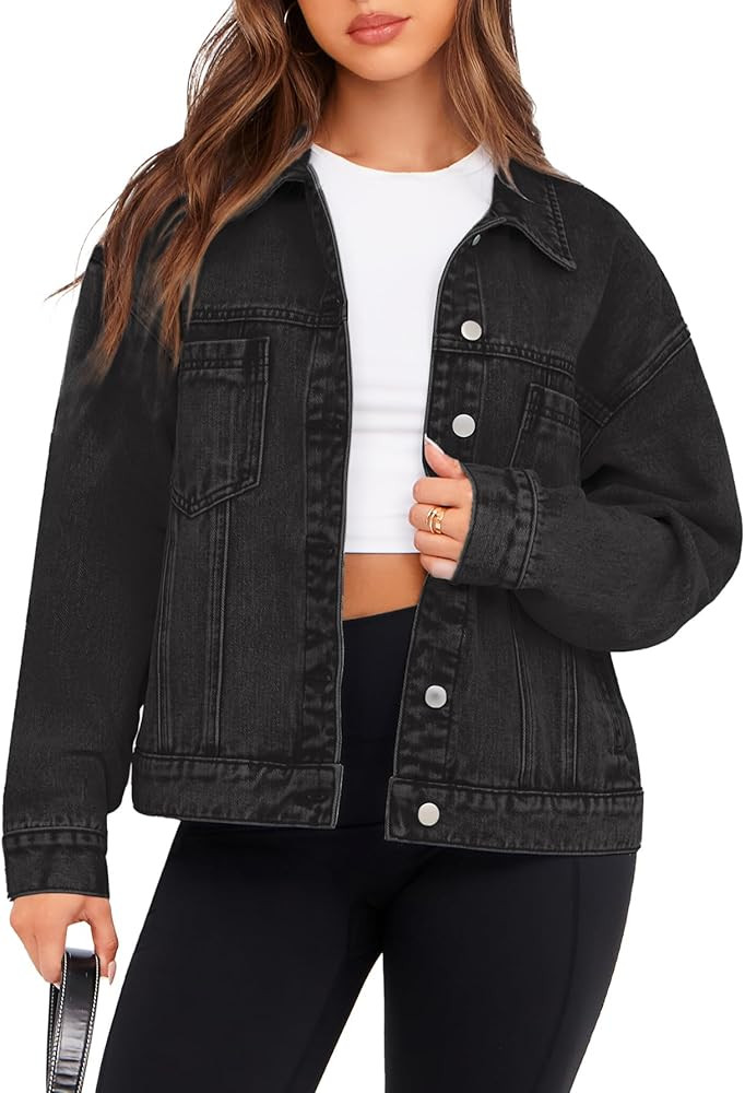 Glamaker Womens Oversized Jean Jacket Casual Long Sleeve Button Down Denim Jacket Fall Coat | Amazon (US)
