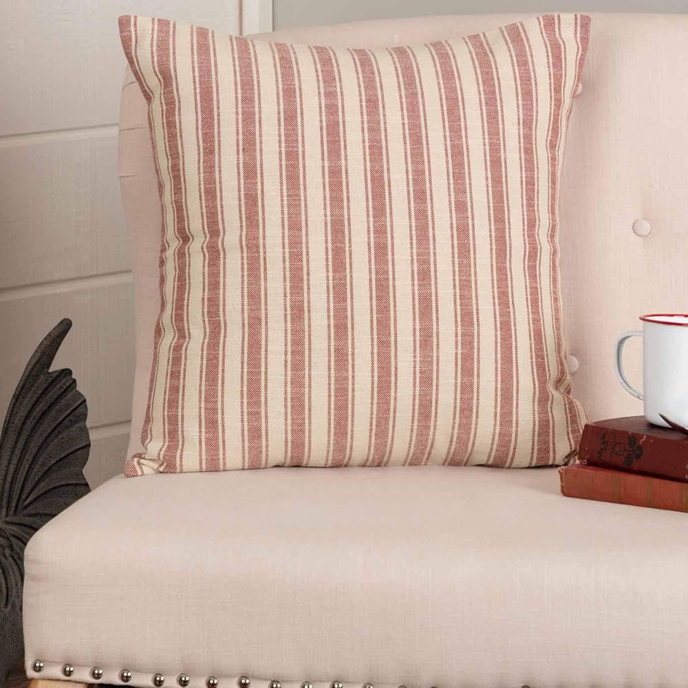 Piper Classics Market Place Red Ticking Stripe Throw Pillow Cover, 20" x 20", Farmhouse Décor Re... | Amazon (US)