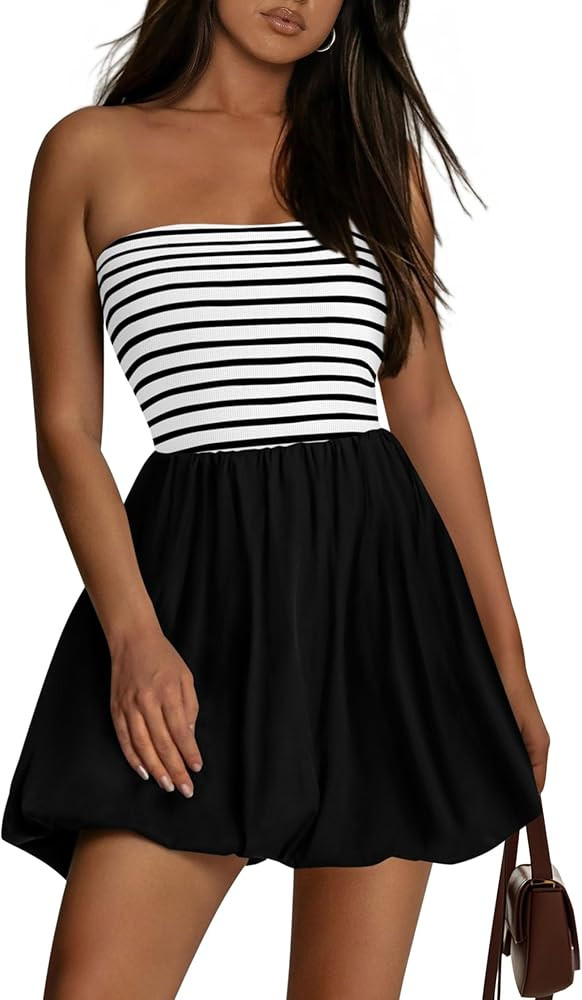 KIRUNDO Strapless Dress for Women Bubble Hem Summer Sexy Tube Top 2025 A Line Patchwork Mini Beac... | Amazon (US)