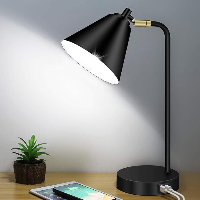 Industrial 3-Way Dimmable Touch Control Desk Lamp with 2 USB Ports and AC Outlet, Modern Table La... | Amazon (US)