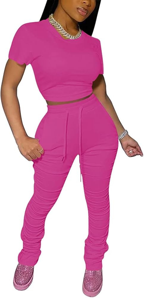 PINSV Women's 2 Piece Outfits Summer Lounge Wear Bodycon Workout Sets | Amazon (US)