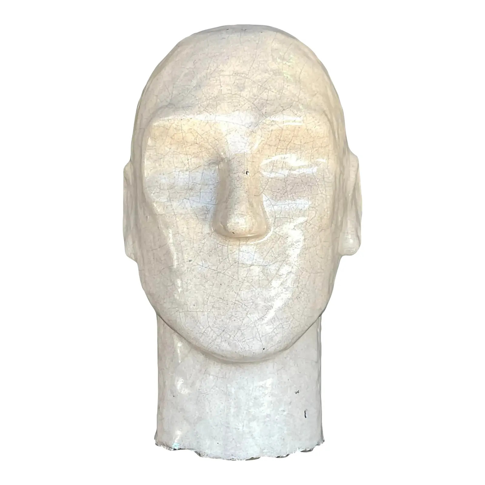 Vintage Boho Glazed Ceramic Head Sculpture | Chairish