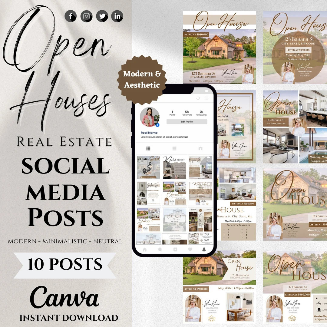 10 Open House Social Media Posts | Real Estate Open House Instagram Posts | Realtor Marketing | C... | Etsy (US)