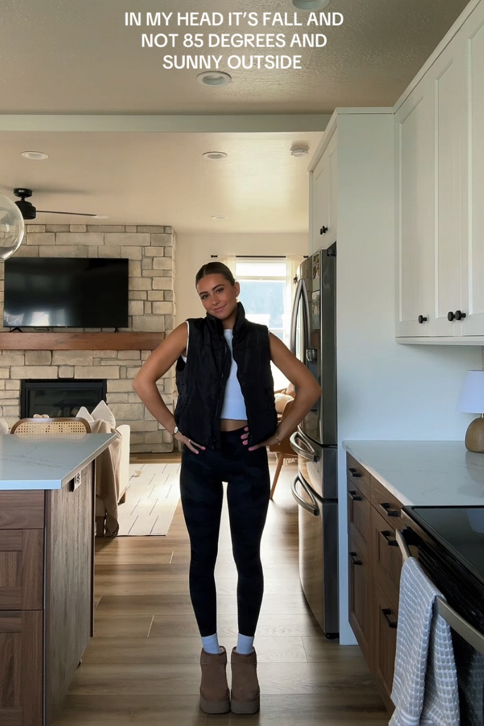 Fall outfit inspo!! Wearing a size XS top, Size S vest & size 2 leggings! Uggs run small so I sized up! 

fall outfits, back to school, leggings, vest, abercrombie, uggs, camo 

#LTKBacktoSchool #LTKFallSale #LTKSeasonal