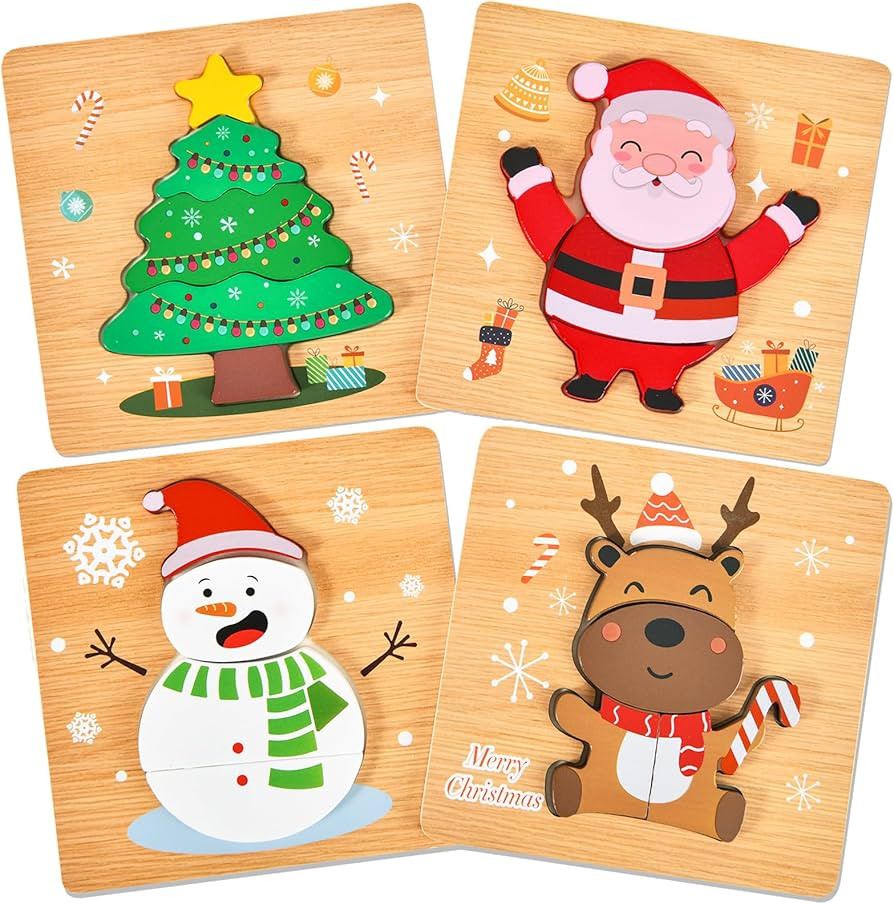 4 Pack Christmas Wooden Puzzles for Kids Toddlers Jigsaw Puzzles Christmas Stocking Stuffers Toys... | Amazon (US)