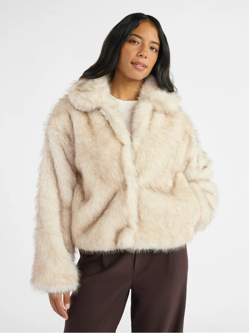 Time and Tru Women's and Women’s Plus Plush Faux Fur Jacket, Midweight, Sizes XS-3X | Walmart (US)