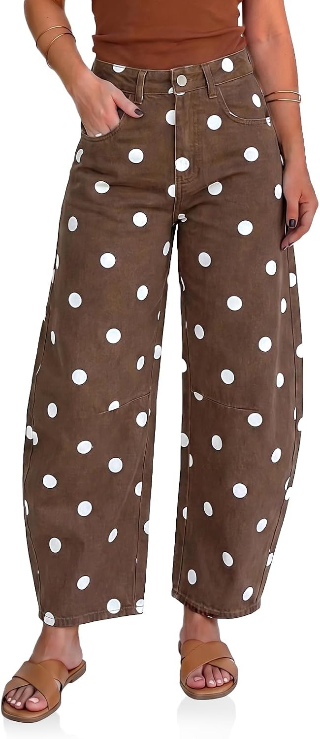 Cicy Bell Womens Polka Dot Barrel Jeans Baggy Wide Leg Denim Pants | Amazon (US)