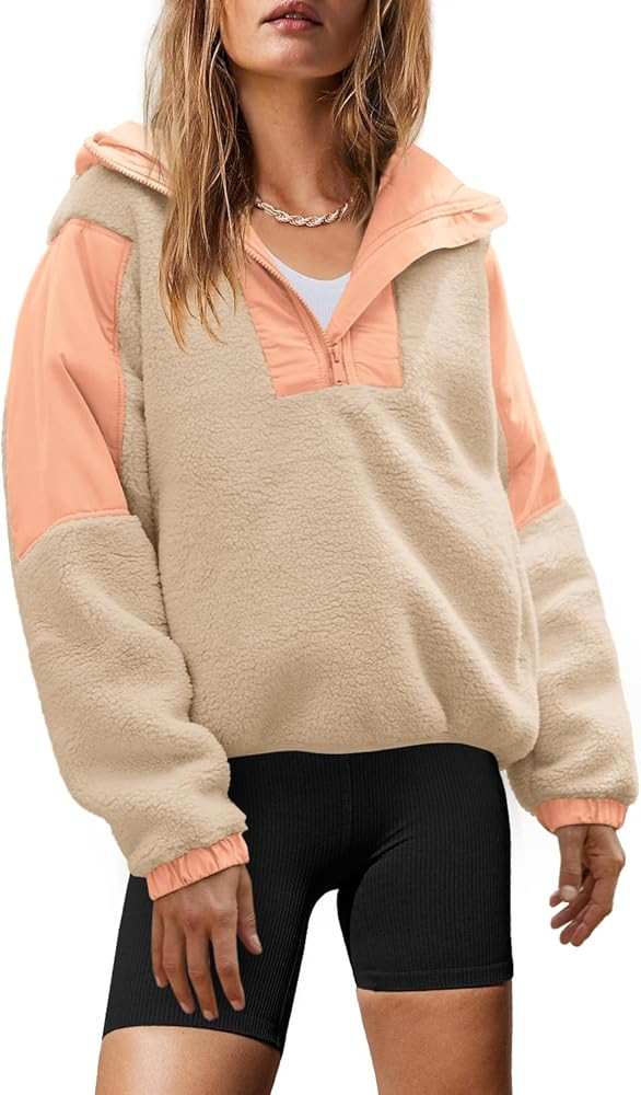 Yanekop Womens Fuzzy Fleece Hoodie Sherpa Sweatshirt Fluffy 1/4 Zip Up Pullover Outerwear with Po... | Amazon (US)