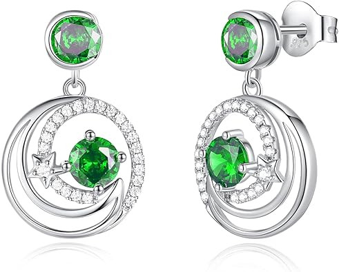 FANCIME Dangle Drop Earrings 925 Sterling Silver Moon Star Round Gemstone Birthstone Jewelry Birt... | Amazon (US)