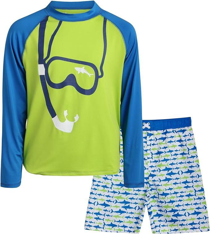 iXtreme Boys' Rashguard Set - UPF 50+ 2-Piece Long Sleeve Swim Shirt and Trunks Swimsuit Set (Inf... | Amazon (US)