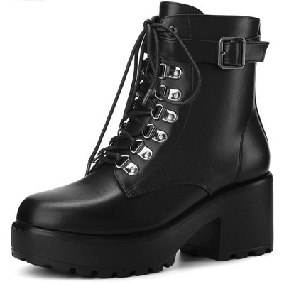 Perphy Women's Round Toe Platform Block Heels Combat Boots Black 7 | Target