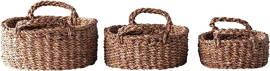 Creative Co-Op Oval Natural Woven Seagrass Handles (Set of 3 Sizes) Baskets, Brown | Amazon (US)