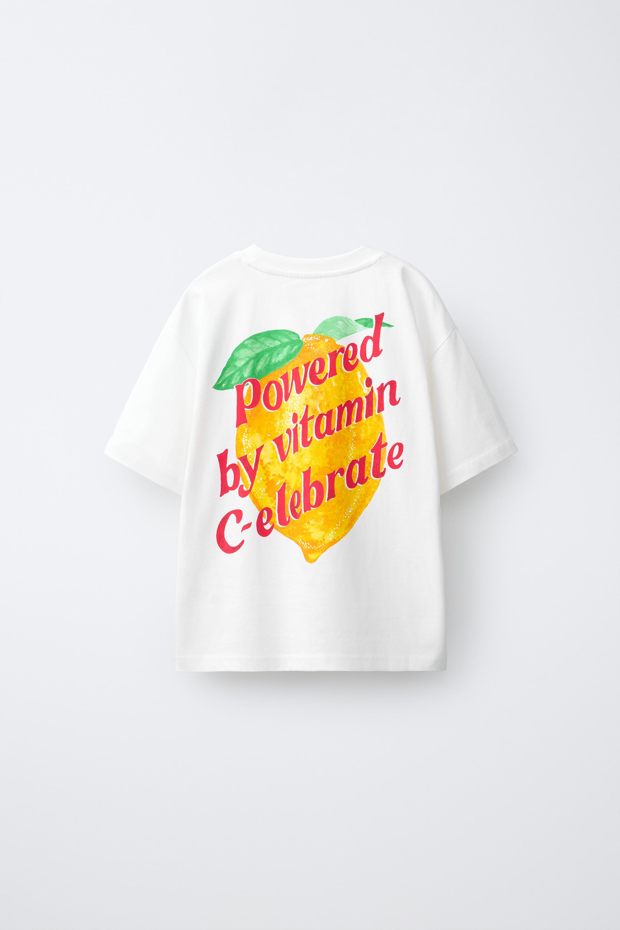 Round neck short sleeve T-shirt. Fruit print on front. | Zara US