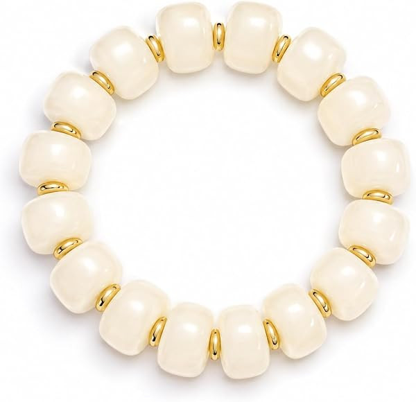 Bead Bracelet for Women Brown Barrel Resin Heart Charm Stretch, Solid Marble Boho Jewelry Gift Ne... | Amazon (US)