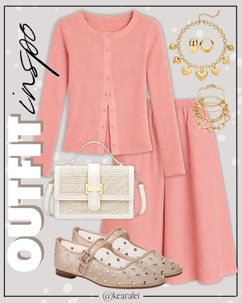 Spring outfits 2026 summer outfit matching set cardigan and skirt set wedding guest dress coral pink womens 2 piece skirt sets 3/4 sleeve knit cardigan elastic waist midi skirt outfits casual matching dress set sundress spring break Amazon fashion peach pink dress spring dresses summer dress with Sam Edelman nude beige mesh ballet flats rhinestone Mary Jane Flats Shoes Square toe woven white vegan leather crossbody purse handbag straw crossbody purses gold hardware chunky gold jewelry gold heart locket necklace huggies hoops hoop earrings || #spring #easter #summer #dress #dresses #skirt #set #church #wedding #amazon #outfits
.
.
.
Amazon fashion, teacher outfits, business casual, casual outfits, neutrals, street style, Midi skirt, Maxi Dress, Swimsuit, Bikini, Travel, skinny Jeans, Puffer Jackets, Concert Outfits, Cocktail Dresses, Sweater dress, Sweaters, cardigans Fleece Pullovers, hoodies, button-downs, Oversized Sweatshirts, Jeans, High Waisted Leggings, dresses, joggers, fall Fashion, winter fashion, leather jacket, Sherpa jackets, Deals, shacket, Plaid Shirt Jackets, lounge set, Date Night Outfits, Vacation outfits, Mom jeans, shorts, sunglasses,  Romper, jumpsuit, Airport outfits, biker shorts, Weekender bag, plus size fashion, Stanley cup tumbler, Work blazers, Work Wear, workwear

boots booties tall over the knee, ankle boots, Chelsea boots, combat boots, pointed toe, chunky sole, heel, high heels, sneakers, slip on shoes, Nike, adidas, vans, dr. marten’s, ugg slippers, golden goose, sandals, high heels, loafers, Birkenstock Birkenstocks, Steve Madden, Target, Abercrombie and fitch, Amazon, Shein, Nordstrom, H&M, forever 21, forever21, Walmart, asos, Nordstrom rack, Nike, adidas, Vans, Quay, Tarte, Sephora, lululemon, free people, j crew jcrew factory, old navy

#LTKootd #LTKWedding #LTKSeasonal