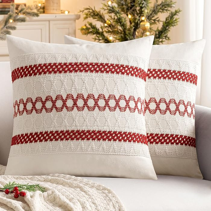 MIULEE Set of 2 Christmas Red Boho Decorative Pillow Covers 20x20 Inch Farmhouse Rustic Couch Thr... | Amazon (US)