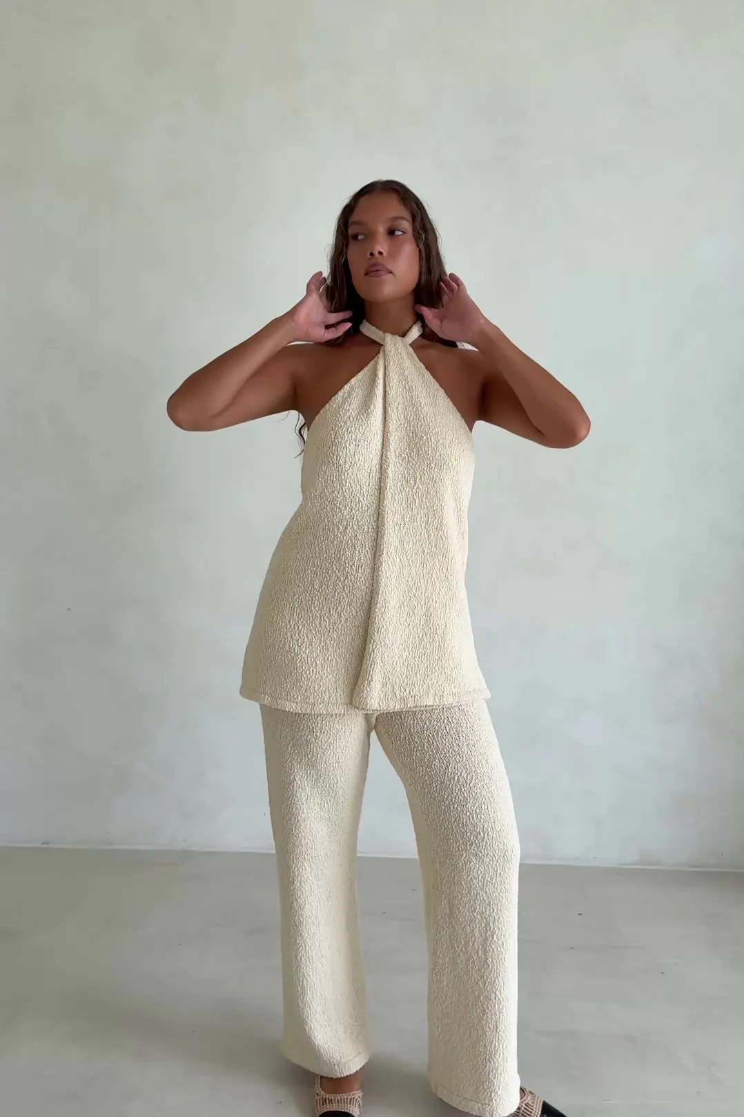 Cream Knit High Waist Naveen Pants | Sabo Skirt US