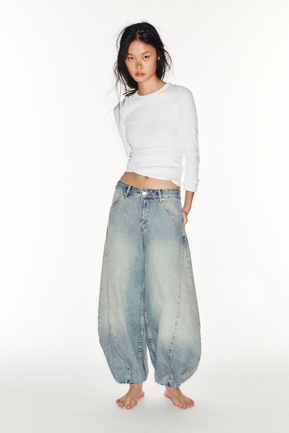Zara - Trf Mid-Rise Elasticized Denim Jeans - Navy Blue - 27 (Us 4) - Woman | Zara US