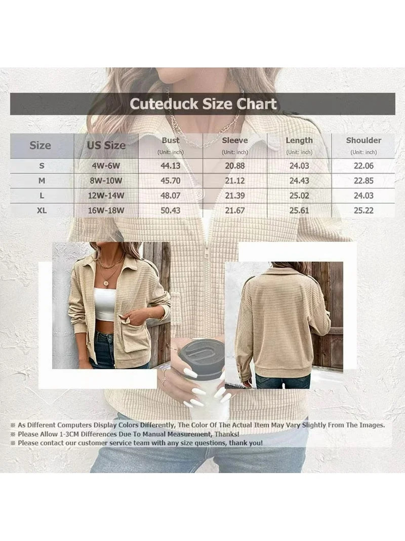 Cuteduck Women Corduroy Fall Fashion Jacket Zip Up Waffle Knit Casual Shacket Long Sleeve Lapel C... | Walmart (US)