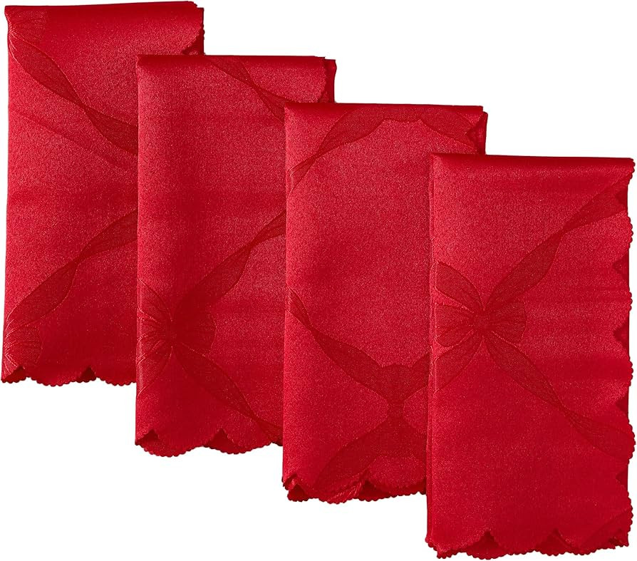 Newbridge Square Napkin, Set of 4 Napkins, Christmas Ribbons and Bows Damask, Wrinkle and Stain R... | Amazon (US)