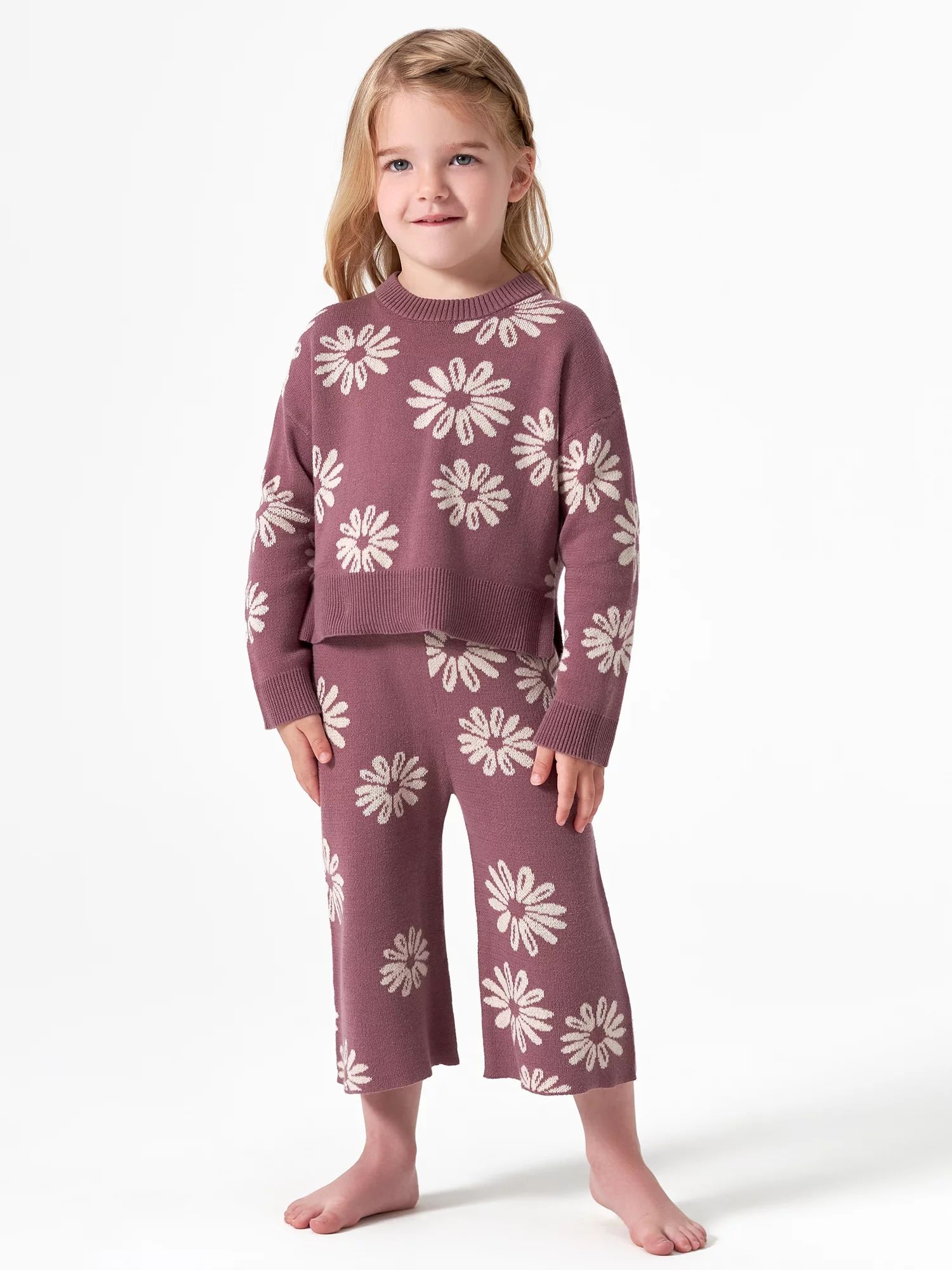 Modern Moments by Gerber Baby & Toddler Girl Jacquard Sweater & Wide-Leg Pant, 2-Piece Outfit Set... | Walmart (US)