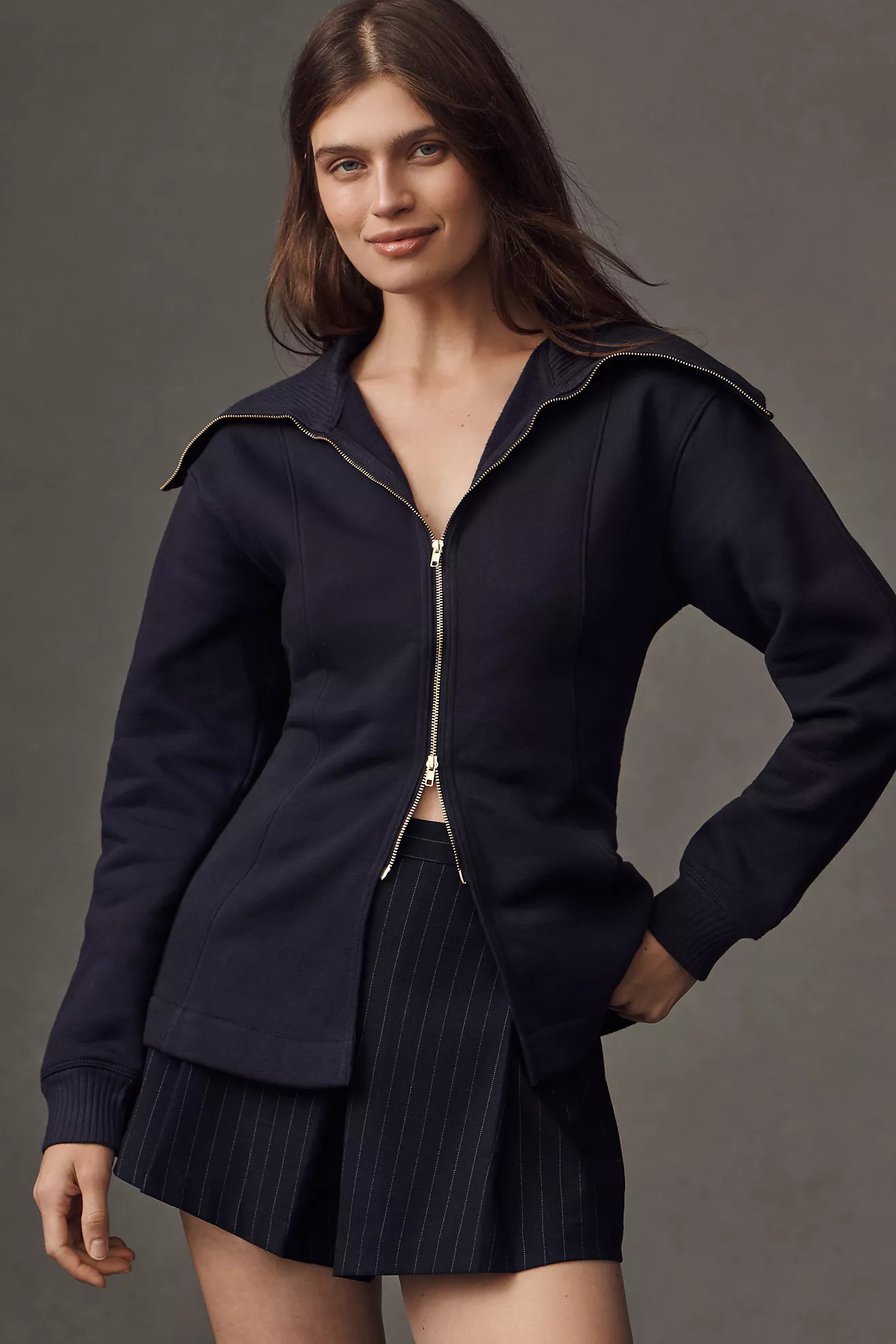 Maeve Long-Sleeve Zip-Front Top | Anthropologie (US)