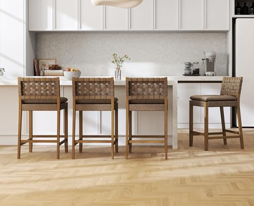 EALSON Mid Century Rattan Bar Stools Set of 4 Modern Farmhouse Barstools with Leather Woven Backs... | Amazon (US)