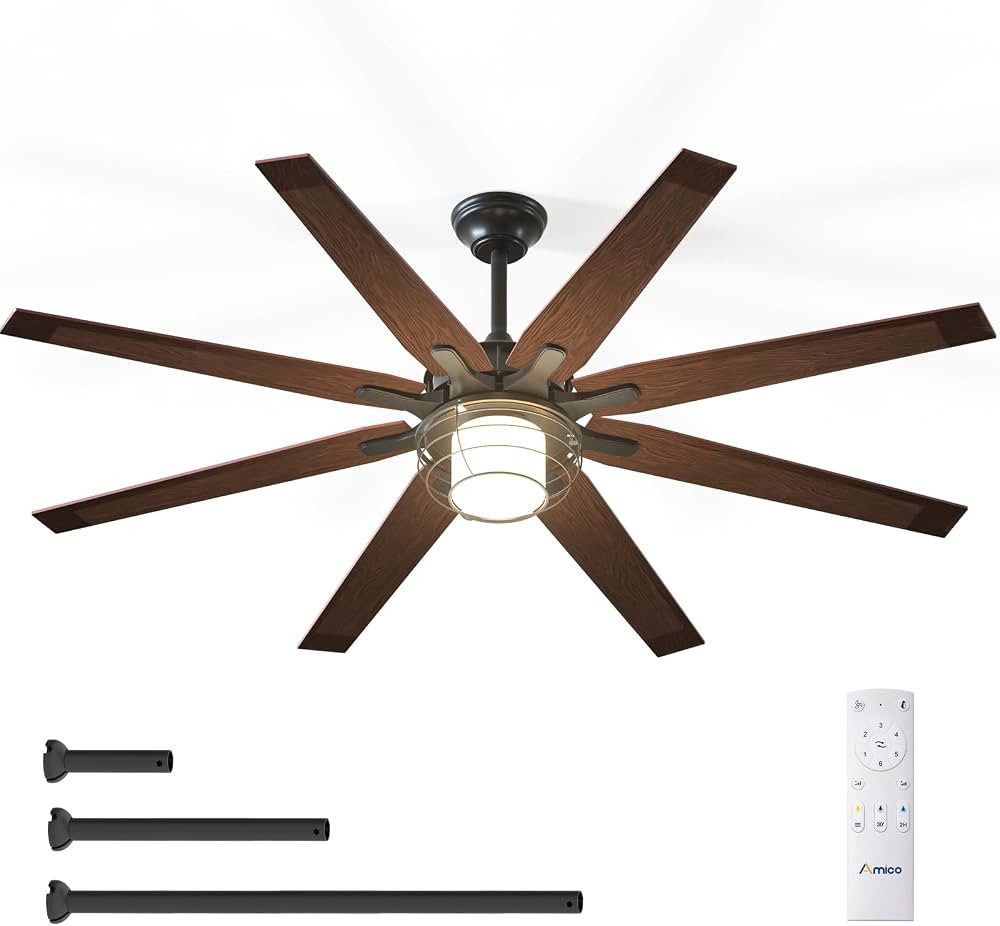 Amico Ceiling Fans with Lights, 66'' Indoor/Outdoor Black Ceiling Fan with Remote Control, Revers... | Amazon (US)