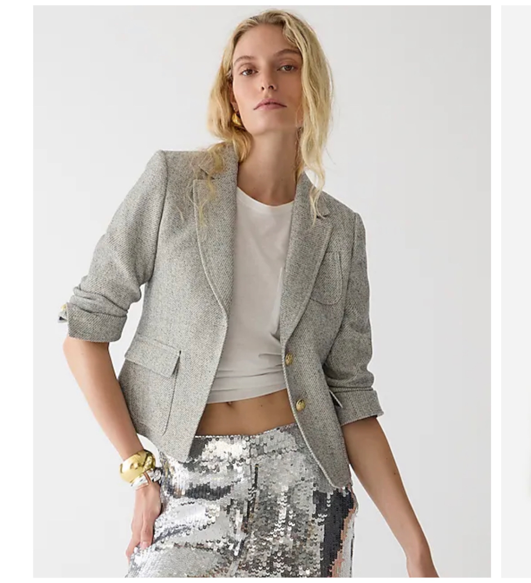 Cropped blazer silver sequin pants weekend holiday outfit  tweed #sequin #blazer #holiday 

#LTKHoliday #LTKHolidaySale #LTKGiftGuide