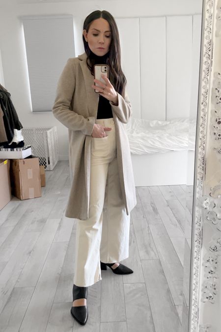 Beige coat winter outfit 🥐

Neutral winter outfit, fall outfit, coat outfit, beige jeans, wide leg jeans, black booties, cutout boots, cutout booties, beige and black outfit 

#LTKstyletip #LTKSeasonal #LTKworkwear