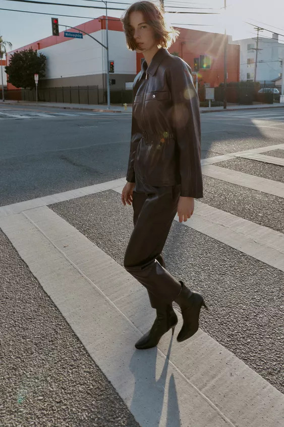 FAUX LEATHER ELASTIC WAIST JACKET | Zara US