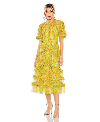Mac Duggal Women's Floral Flutter Sleeve Mesh Print Dress - Macy's | Macy's