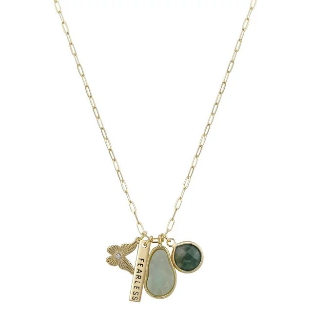 Women's 14Kt Gold Flash-Plated Genuine Stone "Fearless" Multi Charm Pendant Necklace | Walmart (US)