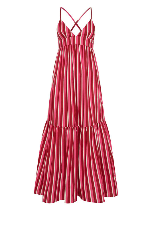 Stripe Empire Waist Flare Dress in Berry | Bohemian Traders