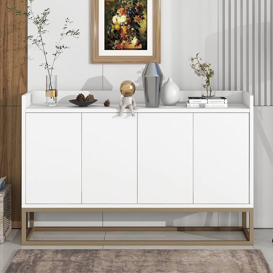 WILLIAMSPACE 47" White Sideboard Buffet Cabinet with 4 Doors & Adjustable Shelf, Modern Floor Sto... | Amazon (US)
