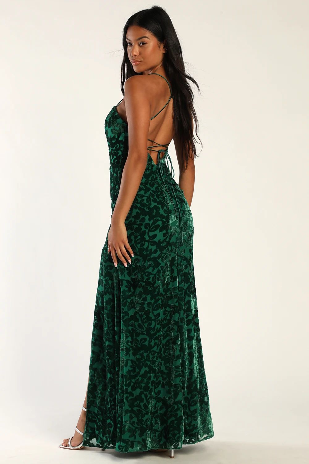 Leave You Wishing Emerald Green Burnout Velvet Lace-Up Dress | Lulus (US)