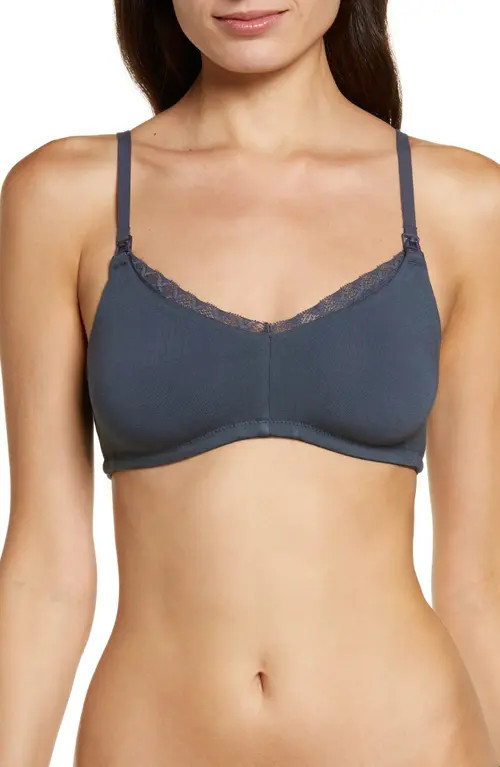 Natori Bliss Wireless Pima Cotton Nursing Bra in Ash Navy at Nordstrom, Size 38B | Nordstrom