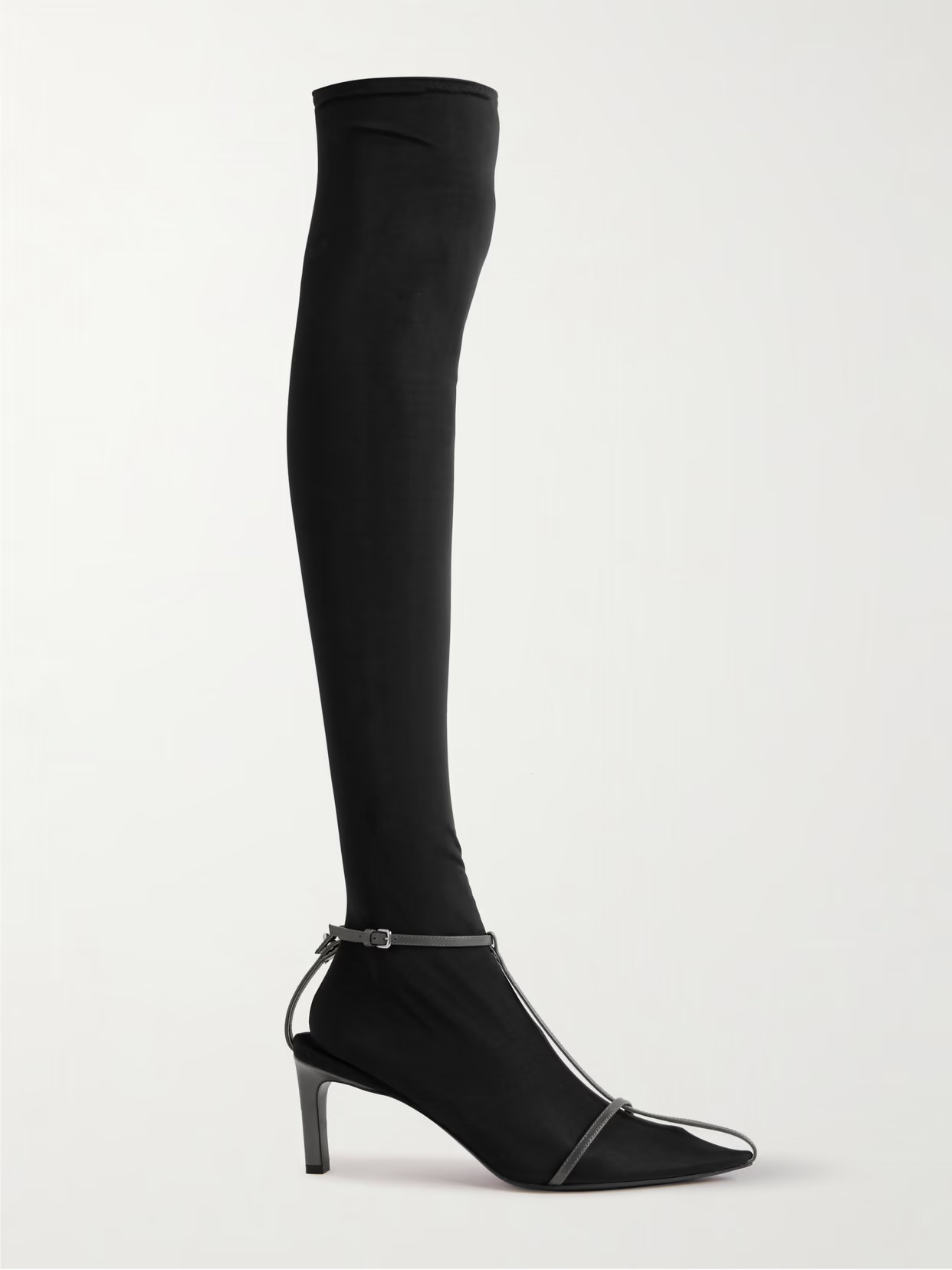 Jil Sander - Stretch-mesh And Leather Knee Boots - Black | NET-A-PORTER (UK & EU)