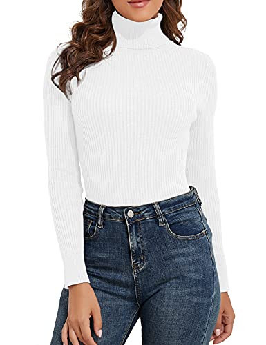 PrettyGuide Women's Ribbed Turtleneck Long Sleeve Sweater White XL | Amazon (US)