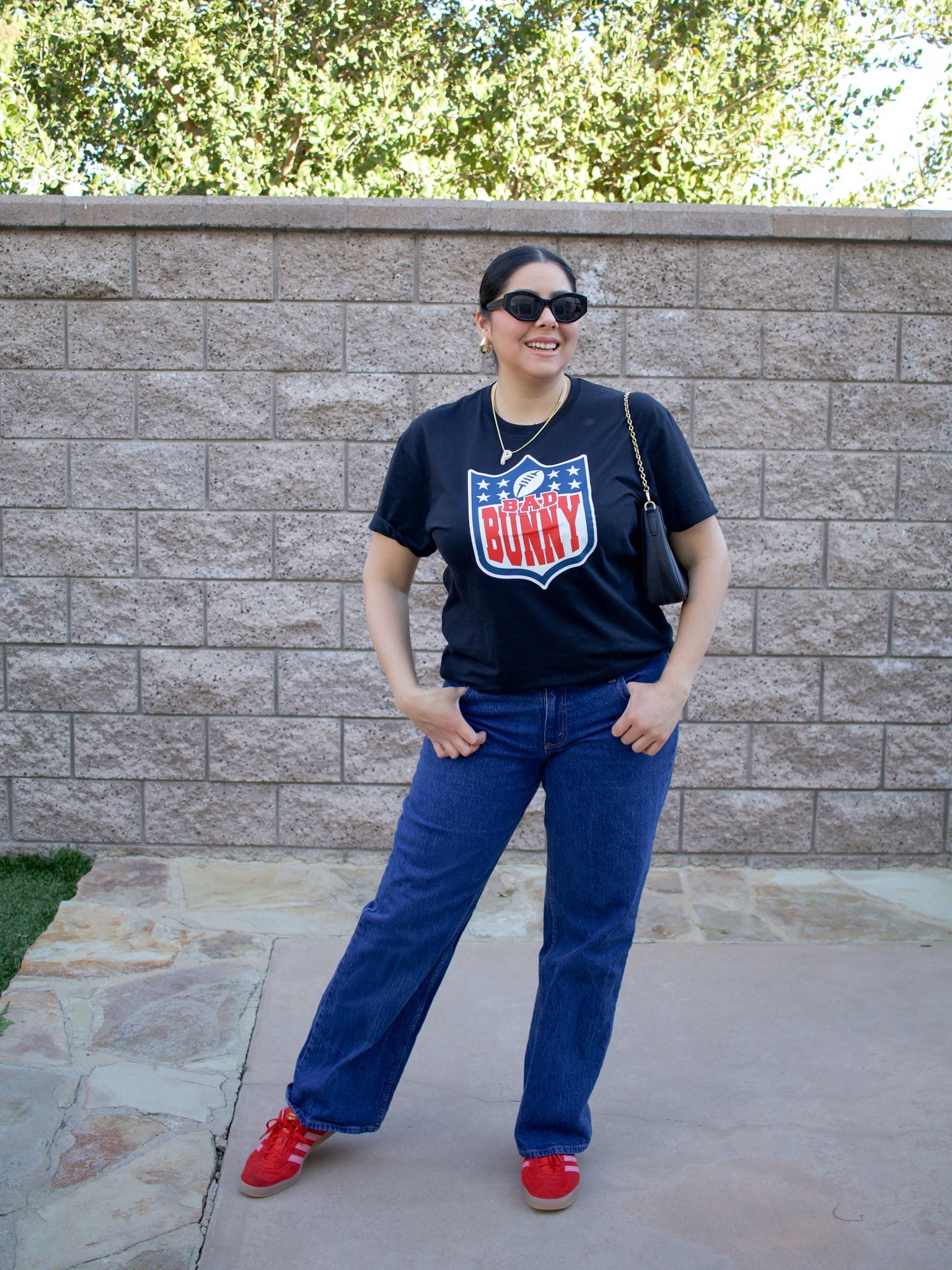 Casual jeans and tee outfit with red Adidas Gazelles

#LTKMidsize #LTKmomlife #LTKootd