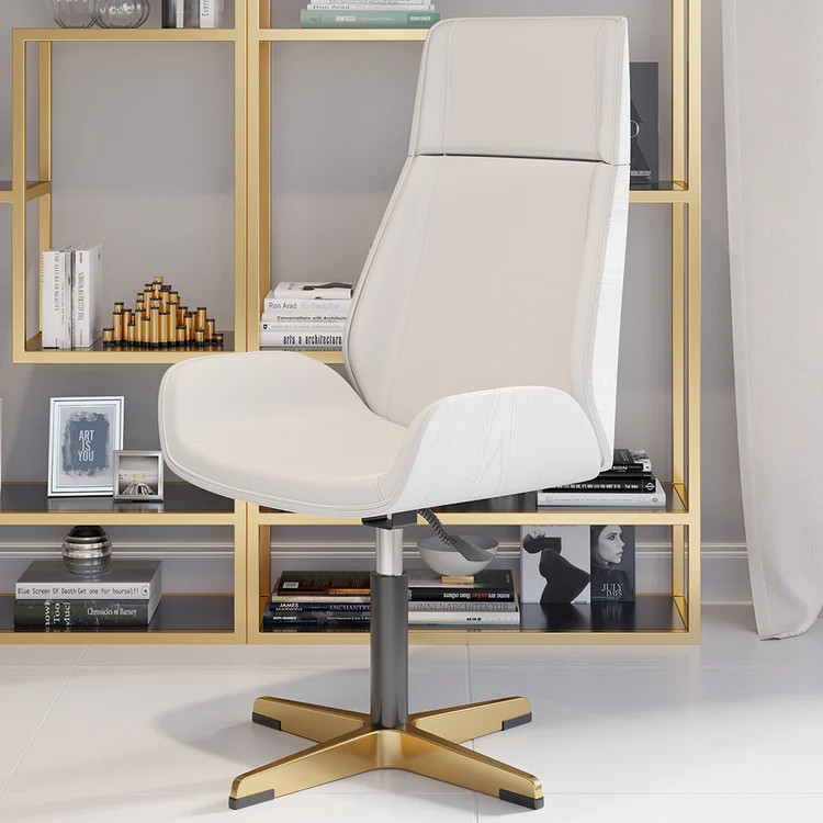Leather Office Desk Chair High Back Adjustable Swivel Executive Chair in White & Gold Modern Home... | Homary