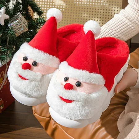 1 Pair Santa Claus Slippers Warm Plush Cotton Slipper with Santa Hat Non-slip Christmas Winter House Shoes for Adults And Kids-38-39 Red | Walmart (US)