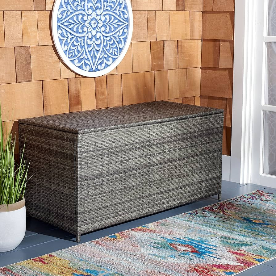 SAFAVIEH Outdoor Collection Oliveira Grey/White Cushion Box | Amazon (US)