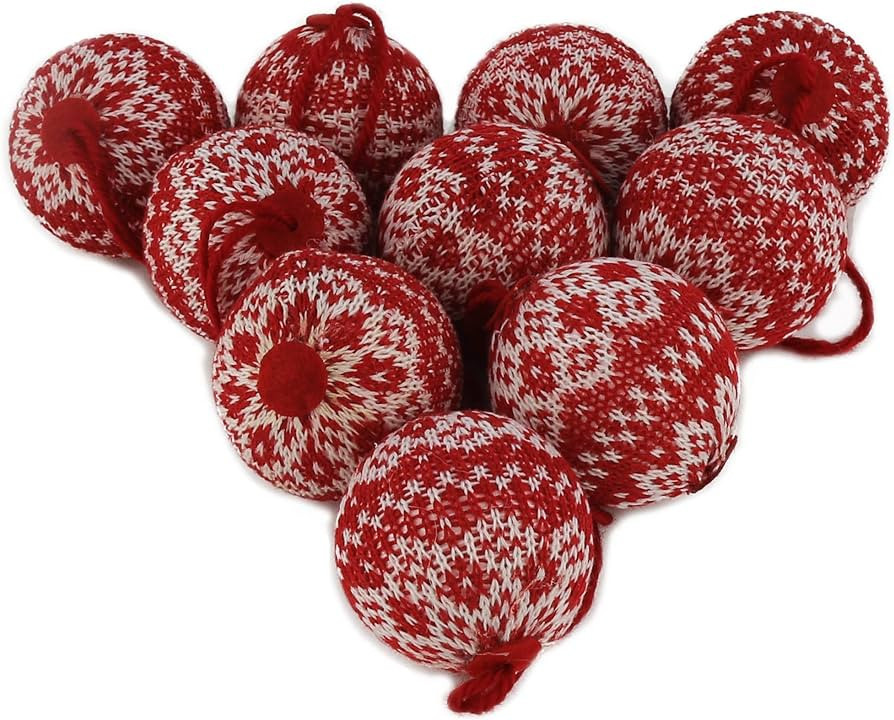 WEWILL 2.75" 10 PCS Red Knitted Sweater Christmas Ball Christmas Tree Ornaments Festival Xmas Par... | Amazon (US)