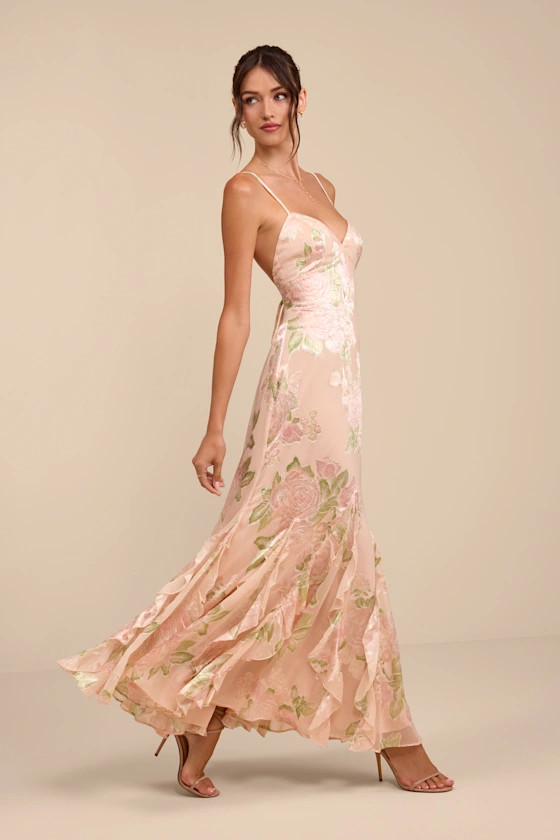 Deluca Floral Burnout Sleeveless Ruffled Maxi Dress | Lulus