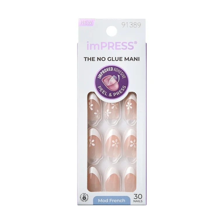 imPRESS French Press-On Nails, Glimpse, Pink, Medium Length, Coffin Shape, 30 ct. | Walmart (US)