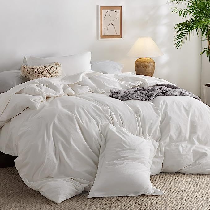 Bedsure 100% Washed Cotton Duvet Cover King Size - Minimalist Cream White Cotton Duvet Cover for ... | Amazon (US)