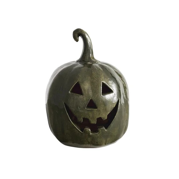 QLUEWX Green Handmade Resin LED Light Up Pumpkin Jack O' Lantern, Halloween Fall Glowing Pumpkin ... | Walmart (US)