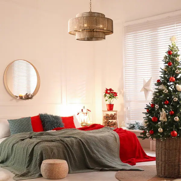 Bohemian Brown Hemp Rope Tiered Drum Chandelier Light - 23.62 "W x 15.16"H | Bed Bath & Beyond