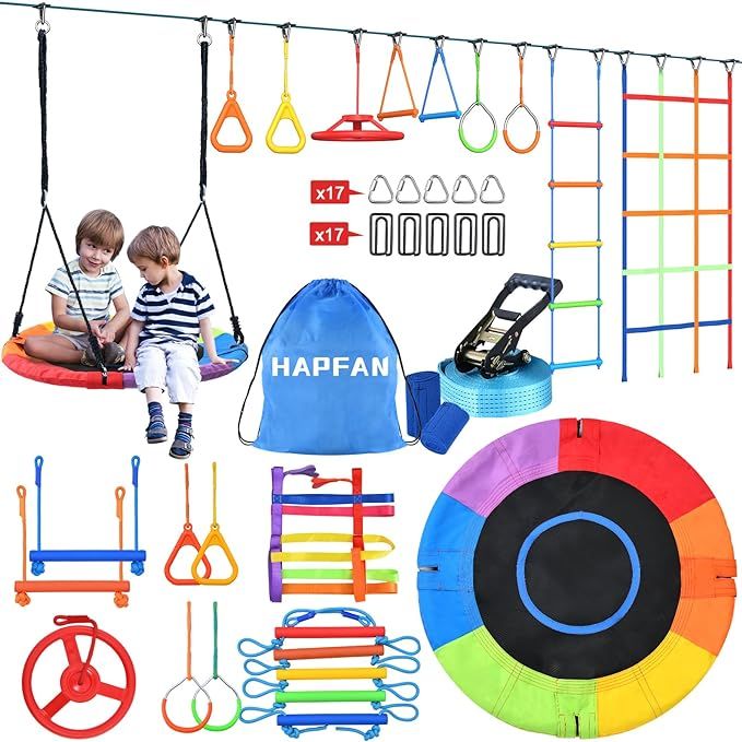 Hapfan 50ft Ninja Warrior Obstacle Course for Kids with Swing, Ninja Rope Course with 10 Obstacle... | Amazon (US)